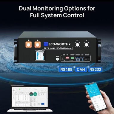 🔋 BATERÍA INTELIGENTE ECO-WORTHY – LiFePO4  51.2v * 100Ah  ** 5.12 kWh - 3/6
