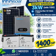 Inversor must de 3k fase dividida 110v/220v + 2 baterías Ritar 12v 100amp para ~2kWh + 2 paneles Sun de 630w - Img 57747570