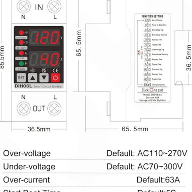 DIHOOL Protector de voltaje ajustable 110V 220V, corte de bajo/alto voltaje y protección contra sobrecorriente, subvolta - Img 123699461