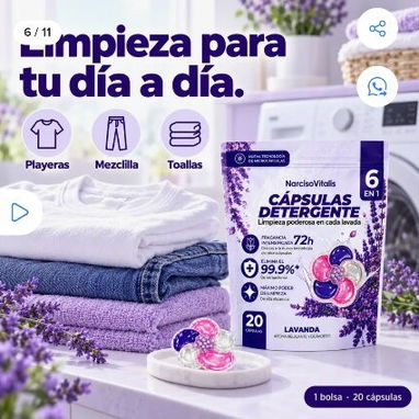 Cápsulas de Detergente 5 en 1, blister con 20.capsulas aromas lavanda y fresca. - 6/9
