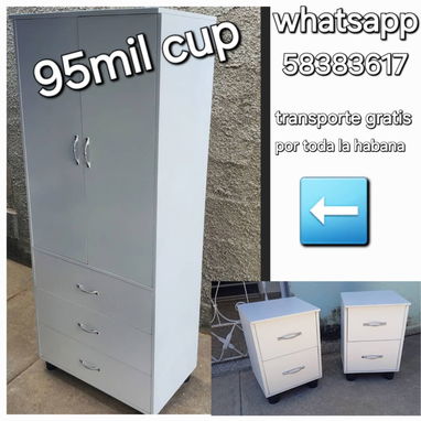 📢👶Escaparates blancos para bebé y matrimoniales con su gabetero blanco de 8 gabetas y mesitas de noche, hechos de mela - Img 100037259