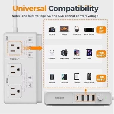 TESSAN Extensión Eléctrica con USB - Regleta Multitoma | Con garantía | videojuegoshabana.com - Img 123128848