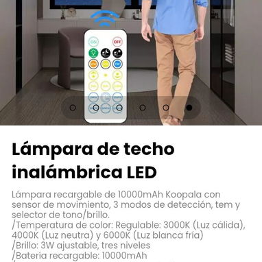 Lámpara de techo inalámbrica LED recargable de 10000mAh Koopala con sensor de movimiento - 6/6