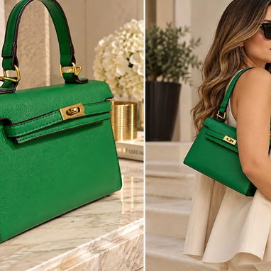 ✨ CARTERAS HERMÈS DE MANO 👜  Diseño clásico ✨ Herrajes dorados, textura tipo piel y cierre giratorio. Entrega gratis - 3/4
