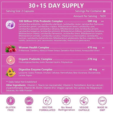 PROBIÓTICO FEMENINO para cuidar su microbiota, bienestar digestivo y salud femenina - 4/5
