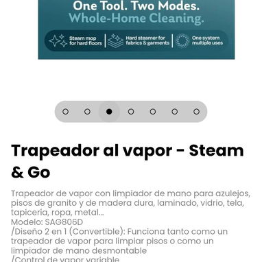Trapeador al vapor - Steam & Go. Modelo: SAG806D - 3/7