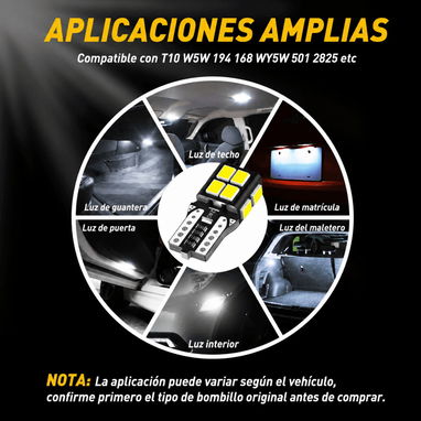 Bombillo LED AUXITO T10 W5W Cola de Pescado 14 SMD 2835 6500K Blanco Frío – Paquete de 2 - 3/10