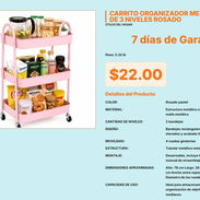 Carrito Auxiliar de Malla de Acero Rosado de 3 Pisos de Fácil Traslado VPT#-0463 - Img 55669296