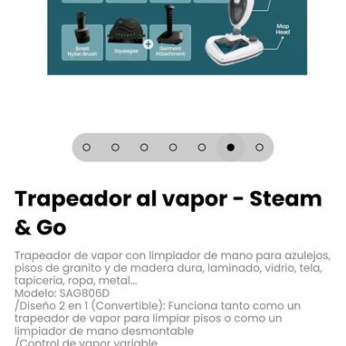 Trapeador al vapor - Steam & Go. Modelo: SAG806D - 6/7