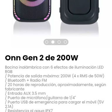 Onn Gen 2 de 200W. Bocina inalámbrica con 6 efectos de iluminación LED RGB - Img 111842934