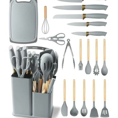 💜Set de utensilios de cocina de 19 piezas Silicona y mango de madera Precio: 30 - 5/7
