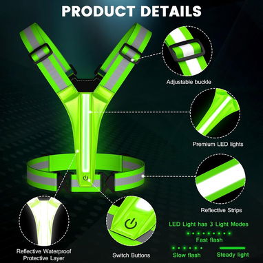 🦺 Chaleco reflectante LED recargable para correr, ciclismo y paseos nocturnos, visibilidad 1000 pies, ligero 🌙🚴‍♂️🏃‍ - 4/7