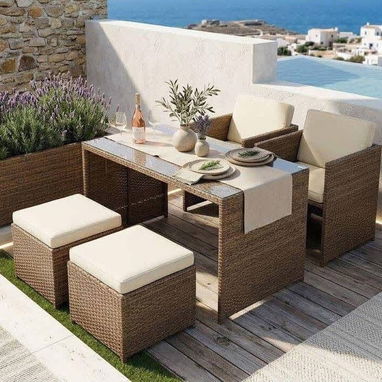 Mesas de centro doble y triple, sillas de escritorio, buros o escritorio de madera, juego de muebles de terraza - 7/10