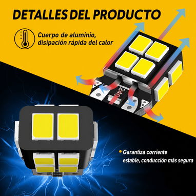 Bombillo LED AUXITO T10 W5W Cola de Pescado 14 SMD 2835 6500K Blanco Frío – Paquete de 2 - 4/10