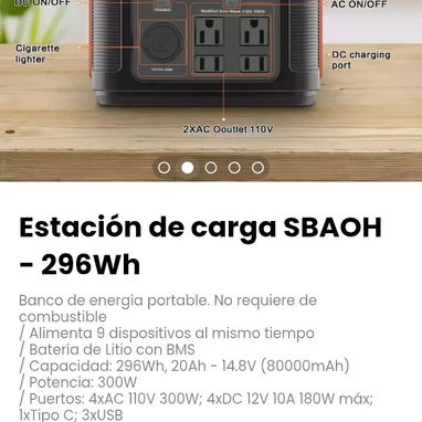 Estación de carga SBAOH - 296Wh. Capacidad: 296Wh, 20Ah - 14.8V (80000mAh) - Img 114848429