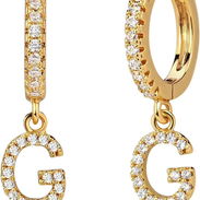 Aretes con letra diamante de circonio chapada en oro 18 quilates - Img 54158645
