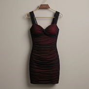 Vestido corto de mujer para fiesta, diseño fruncido color negro y vino [Talla S] 25usd - Img 56122771