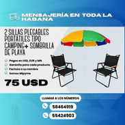 🪑 2 Sillas Plegables Portátiles Tipo Camping (Color Negro) ⛱️ + Sombrilla de Playa - Img 56546149