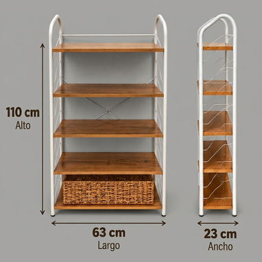 Estante organizador de metal y madera de 5 niveles - 2/3