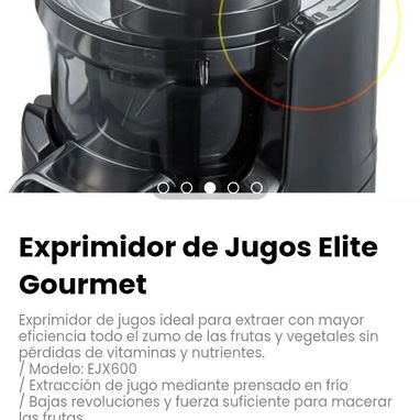 Exprimidor de Jugos Elite Gourmet. Extracción de jugo mediante prensado en frío - 3/5