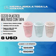 👖 CESTO PLÁSTICO CON TAPA PARA ROPA O MÚLTIPLES USOS 🔴 COLORES: ROSA, CELESTE Y BEIGE 💲8 USD - Img 53492076