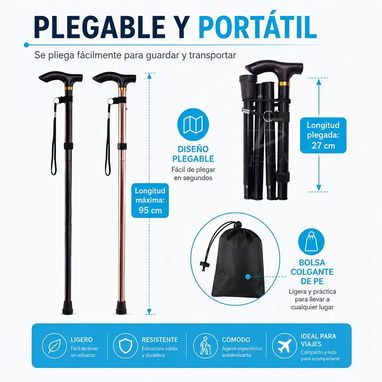 Bastón Plegable y Bastón ajustable: Ligeros, Ajustables y Antideslizantes - 3/4
