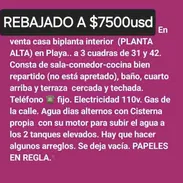 *REBAJADO A $7500usd. SIN AJUSTE. En venta casa biplanta interior  (PLANTA ALTA) en Playa.. a 3 cuadras de 31 y 42. Cons - Img 55228564