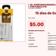Solución de audio con este Audífonos manos libres con cable K15 VPT#-0009 - Img 55424504