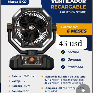 Ventilador recargable Eko de 16000 mah doble aspa garantía 6 meses damos factura - Img 122226114