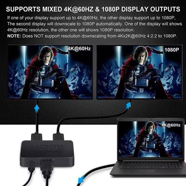 Interruptor divisor 1x2 compatible con HDMI 4K, amplificador distribuidor de vídeo 1 en 2 salidas, pantalla Dual para ca - 2/4