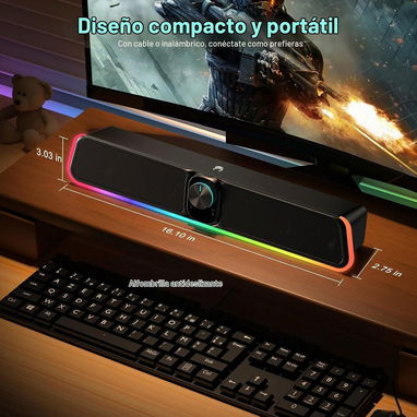 *Barra de sonido de computadora Bluetooth con cable USB con RGB - 8/10