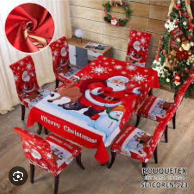 💜Juego de 7 piezas Mantel para mesa con 6 Cobertores para sillas Medidas: Mantel:152cm x 228cm Cobertores: 40-50cm/40-6 - 6/10