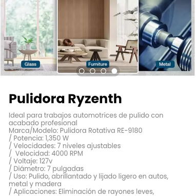 Pulidora Ryzenth. Diseño: Ergonómico con agarre lateral para mayor control - Img 117470506