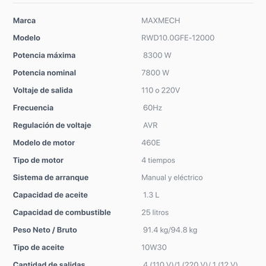 Planta eléctrica 8300W - Img 106032800