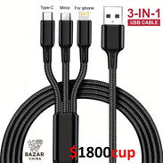 Cable 3 en 1 de Nailon Trenzado con Carga Rápida, 1 Metro, Conectores Tipo C, V8 y iPhone $1800 - Img 55185377