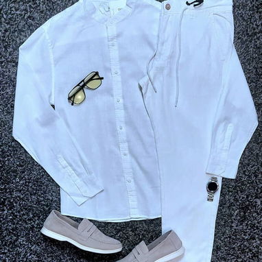 Ropa blanca, conjunto blanco de lino, camisa blanca, pantalón blanco, juegos blancos de lino para hombres - Img 105651931