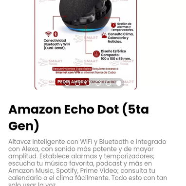 Altavoz inteligente con WiFi y Bluetooth e integrado con Alexa. Amazon Echo Dot (5ta Gen) - Img 122115701