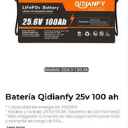Batería Qidianfy 25v 100 ah * Capacidad de energía de 2560Wh * Modelo y Voltaje: 25.6V 100Ah (sistema de 24V nominal). * - Img 57725939