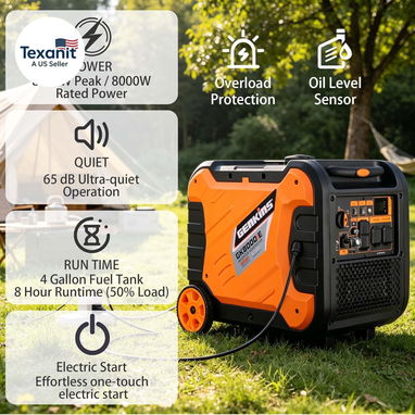 Generador inversor de 8000 W, generadores portátiles para exteriores, alimentados por gasolina, súper silenciosos. - 3/4