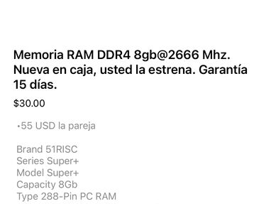 🔰Memorias RAM DDR4 8gb@2666 Mhz. Nuevas en caja, usted las estrena. Garantía 15 días. Pareja en $55. - Img 64519938