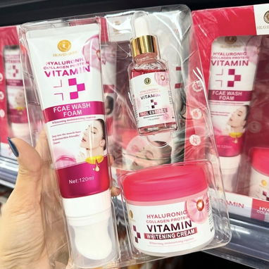 Set de skinker para el cuidado de la piel con vitaminas C 7 USD con limpiador facial Serum y crema blanqueadora - 2/2