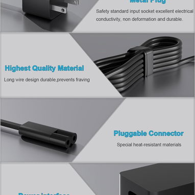 Cargador de fuente de alimentación de 90W 15V 6A compatible con Microsoft Surface Pro 4 5 6 Dock Station 53274327 - 6/10
