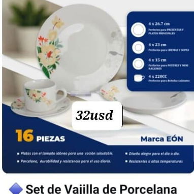 Juego de vajillas de 16 piezas de porcelana marca Eón - 3/3