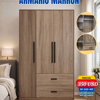 Closet ropero color nogal claro con 3 y 4 puertas tiradores metálicos, melamina resistente - Img 122830845