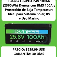 Batería LiFePO4 24V 100Ah 2560Wh Dyness con BMS 100A Protección de Baja Temperatura, PARA: Sistema Solar, RV, USO MARINO - Img 56923379