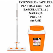 FREGONA PLANA PLEGABLE CON MANGO EXTENSIBLE + PAPELERA PLASTICA CON TAPA BASCULANTE 12 L NARANJA, ENTREGA DE FACTURA - Img 56414945