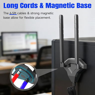 Eightwood Antena WiFi 7 + Bluetooth 5.4. WiFi 6E Tri-Band. 2.4GHz 5GHz 6GHz. Conector RP-SMA. Antena con base magnética - Img 120608403
