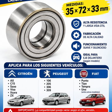 Rodamientos 72x35x33 para Peugeot 205, citroen, Fiat, tipo, punto otros. Alemanes calidad - 2/3