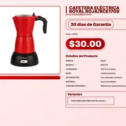 CAFETERA ELÉCTRICA ROYAL ROJA/RCE1709 . - Img 57556081