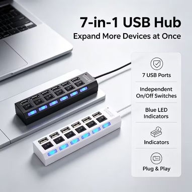 Hub USB 3.0 – 7 Puertos con Switch (Blanco) - 3/5